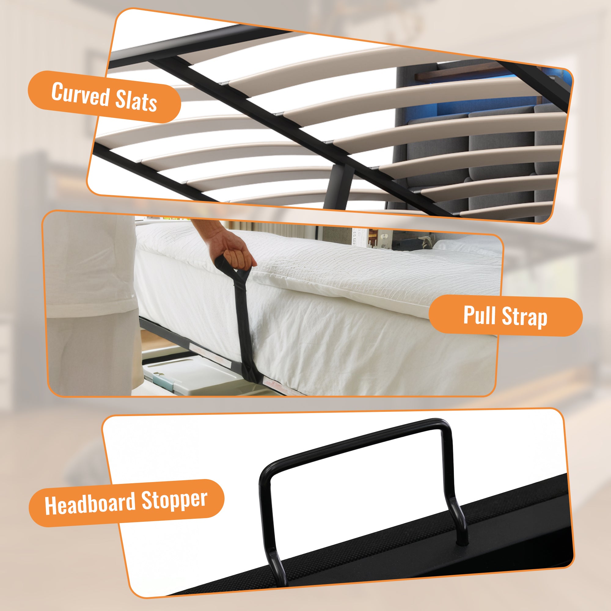 Upholstered Double Bed with LED Lighting, USB-C Charging, Storage Headboard, 6FT Super King Size, Linen, Grey