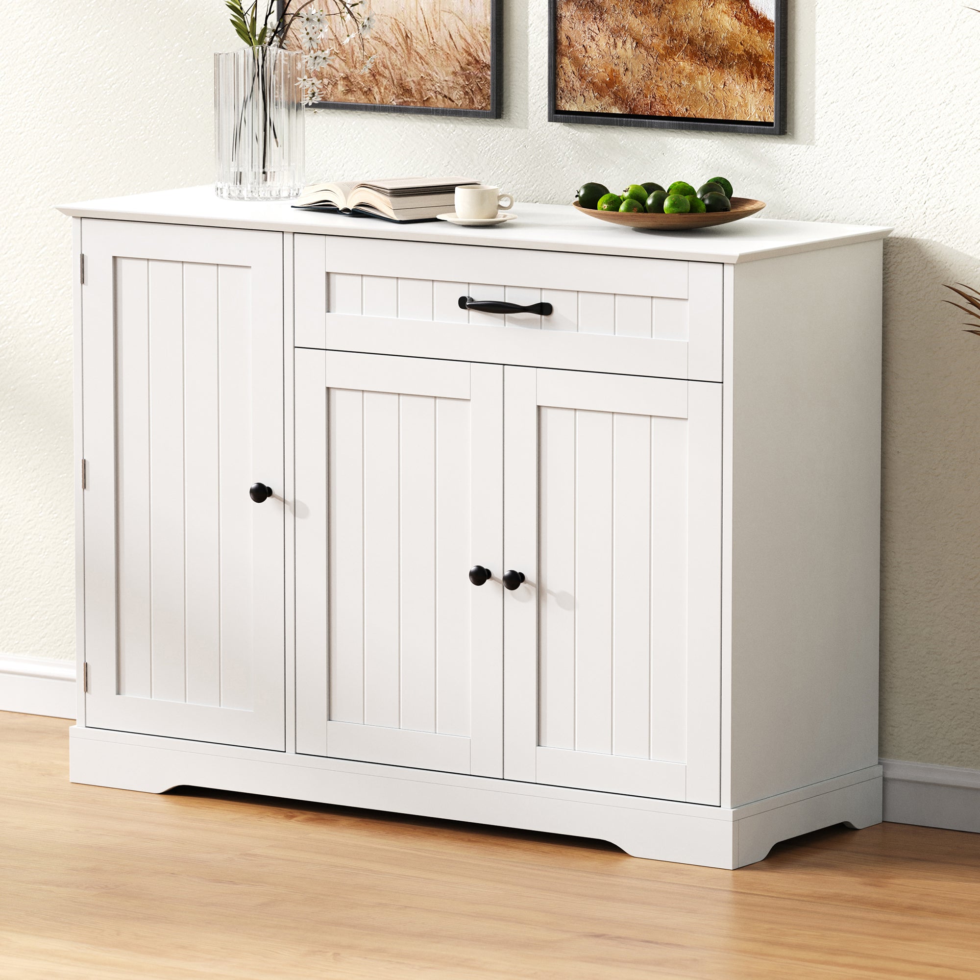 Sideboard Buffet Cabinet 3 Doors 1 Drawer - White