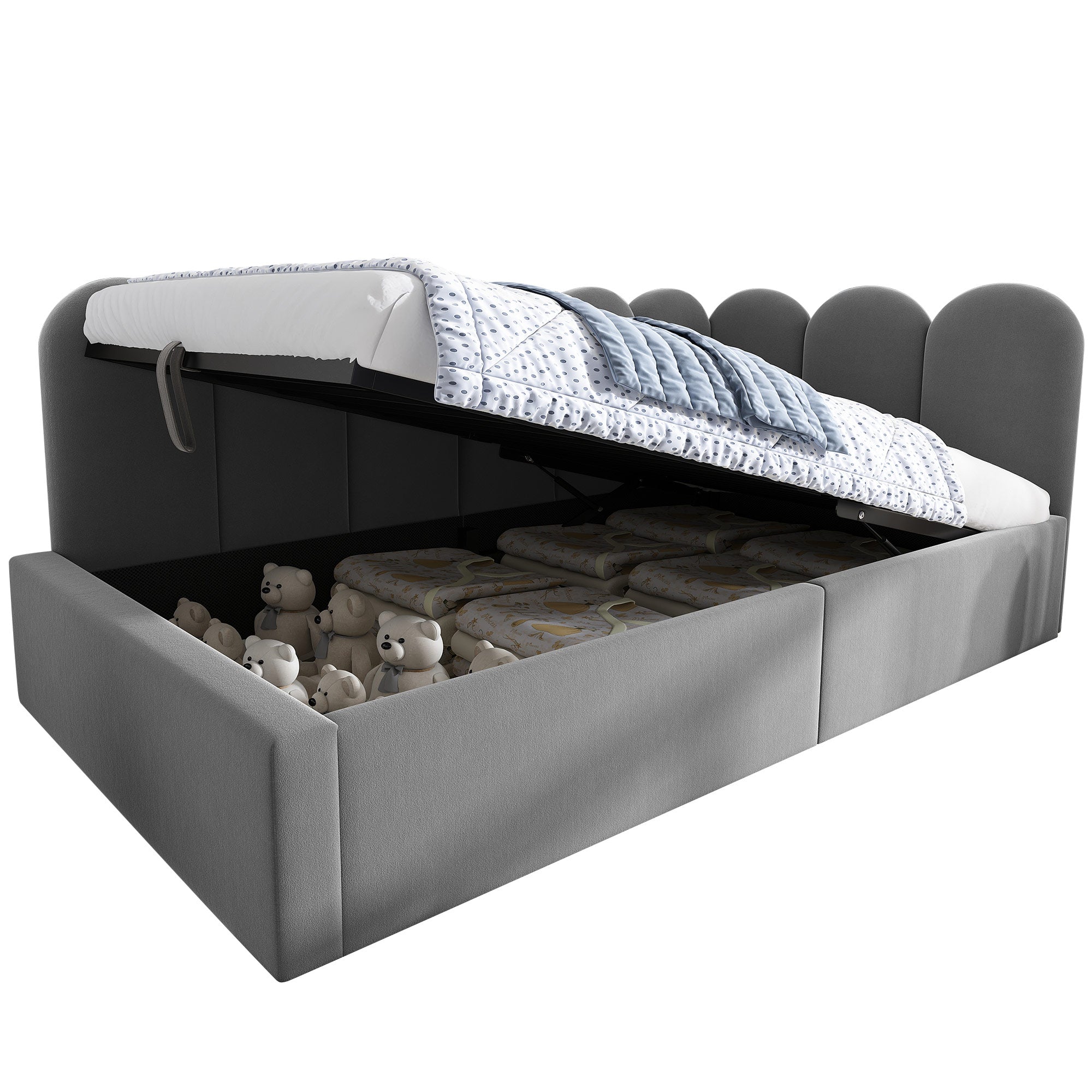 Daybed, Upholstered Sofa Bed with Hydraulic Storage, 90x190 cm, Velvet Gray