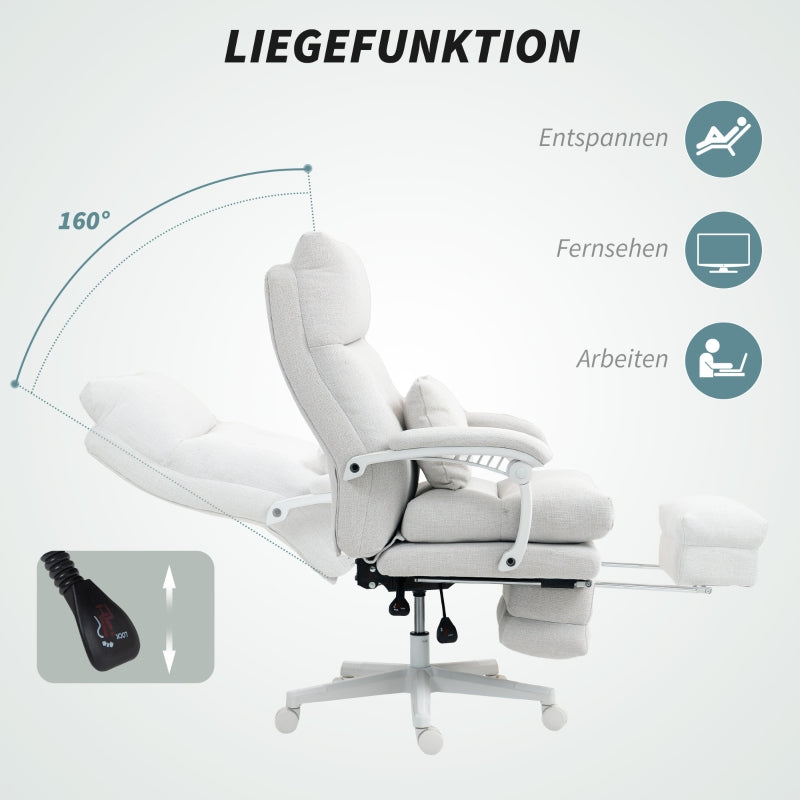 Office Chair, Ergonomic Desk with Lumbar Support & Footrest, Cream White