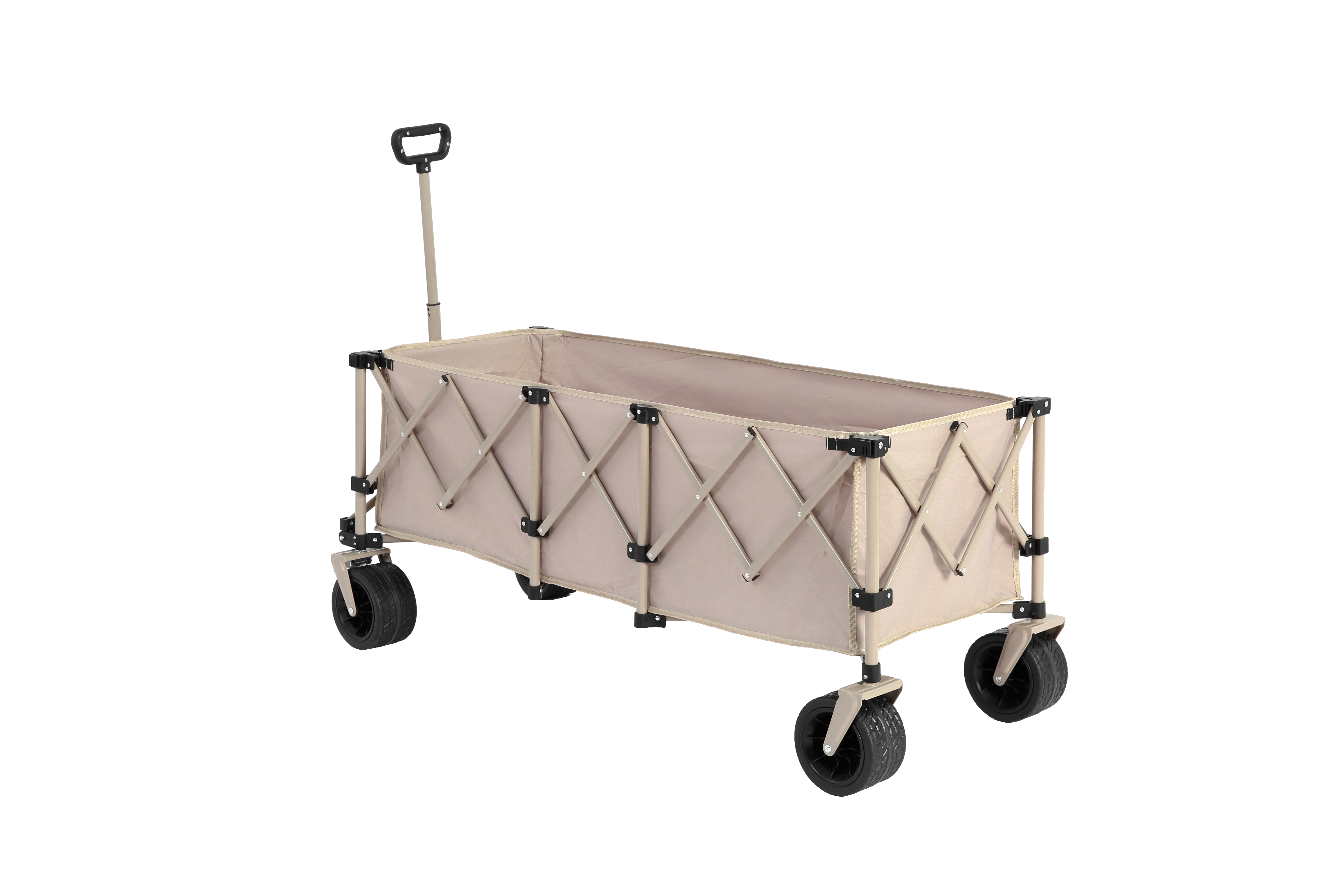 Foldable Extended Wagon, 220lbs Capacity, 300L Utility Cart, All-Terrain Wheels, Drink Holders, Beige