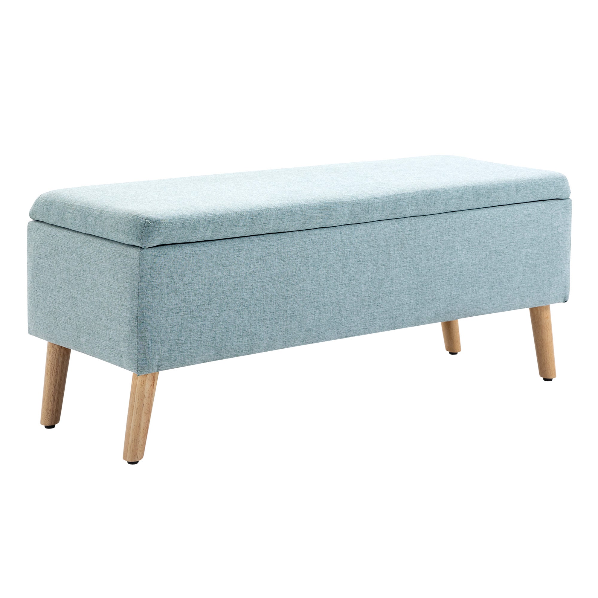 Light green upholstered bench with storage 110x39x45cm, linen-like polyester and rubber wood