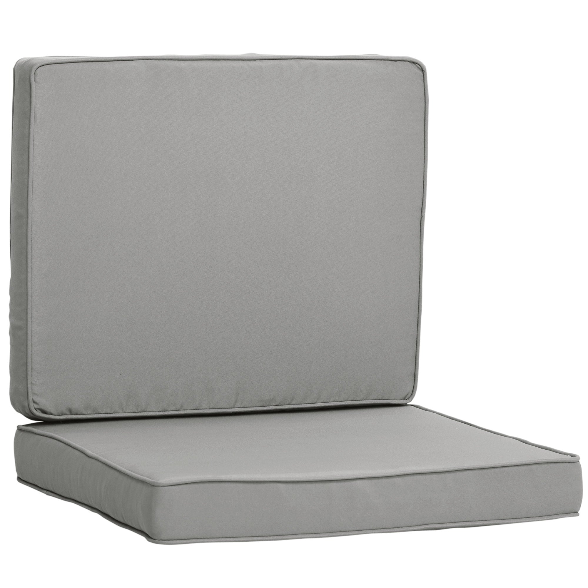 Set of 2 Seat Cushions, 56x52cm 7cm Thick Washable Fabric, Light Grey