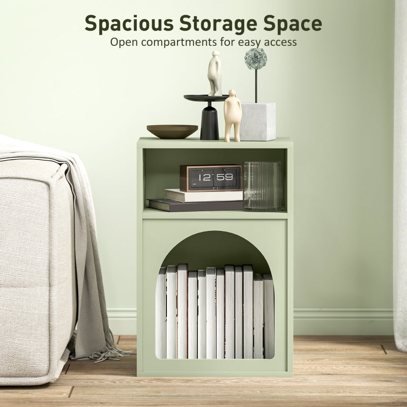 Bedside Table, 2 Open Compartments, Light Green