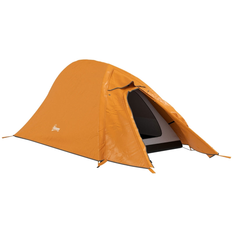 Double Layer Camping Tent, 1-2 Man Backpacking, 2000mm Waterproof, Lightweight, Orange