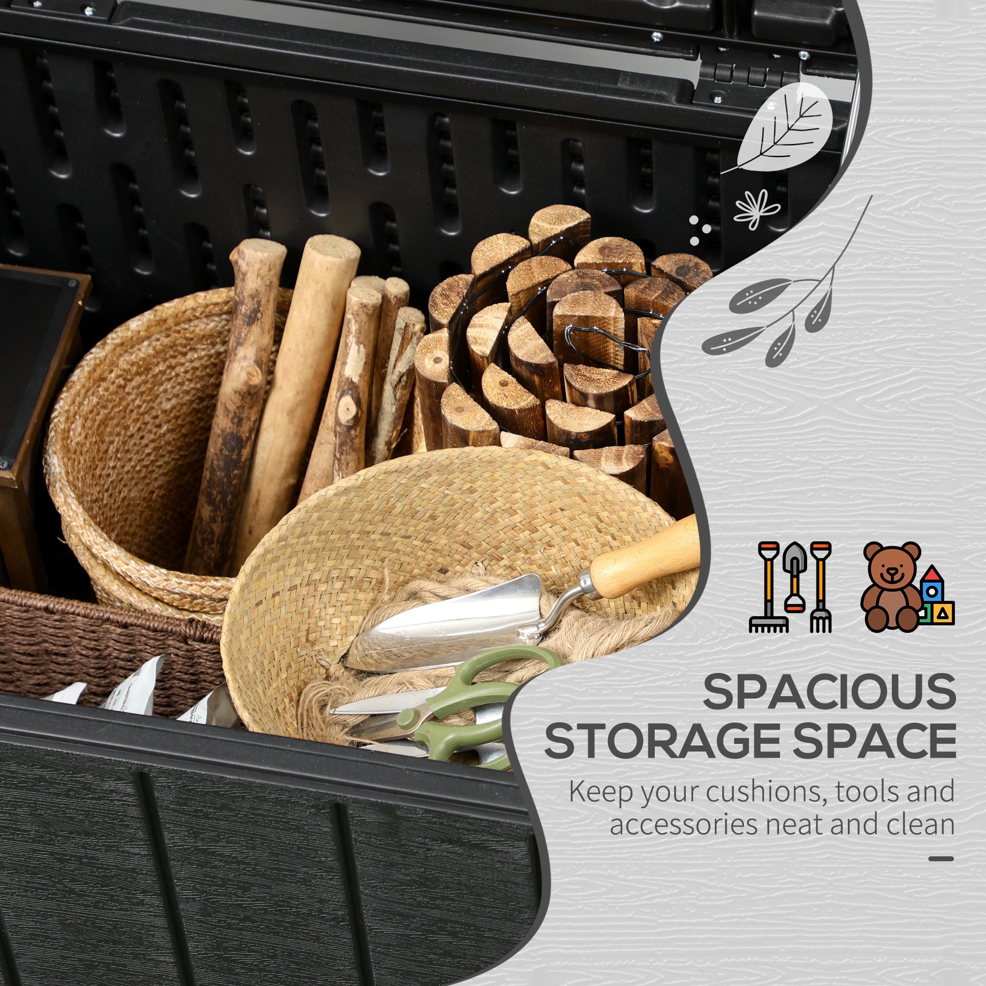 Garden Storage Box, 336 Litre Water-resistant Heavy Duty Double Wall, Black