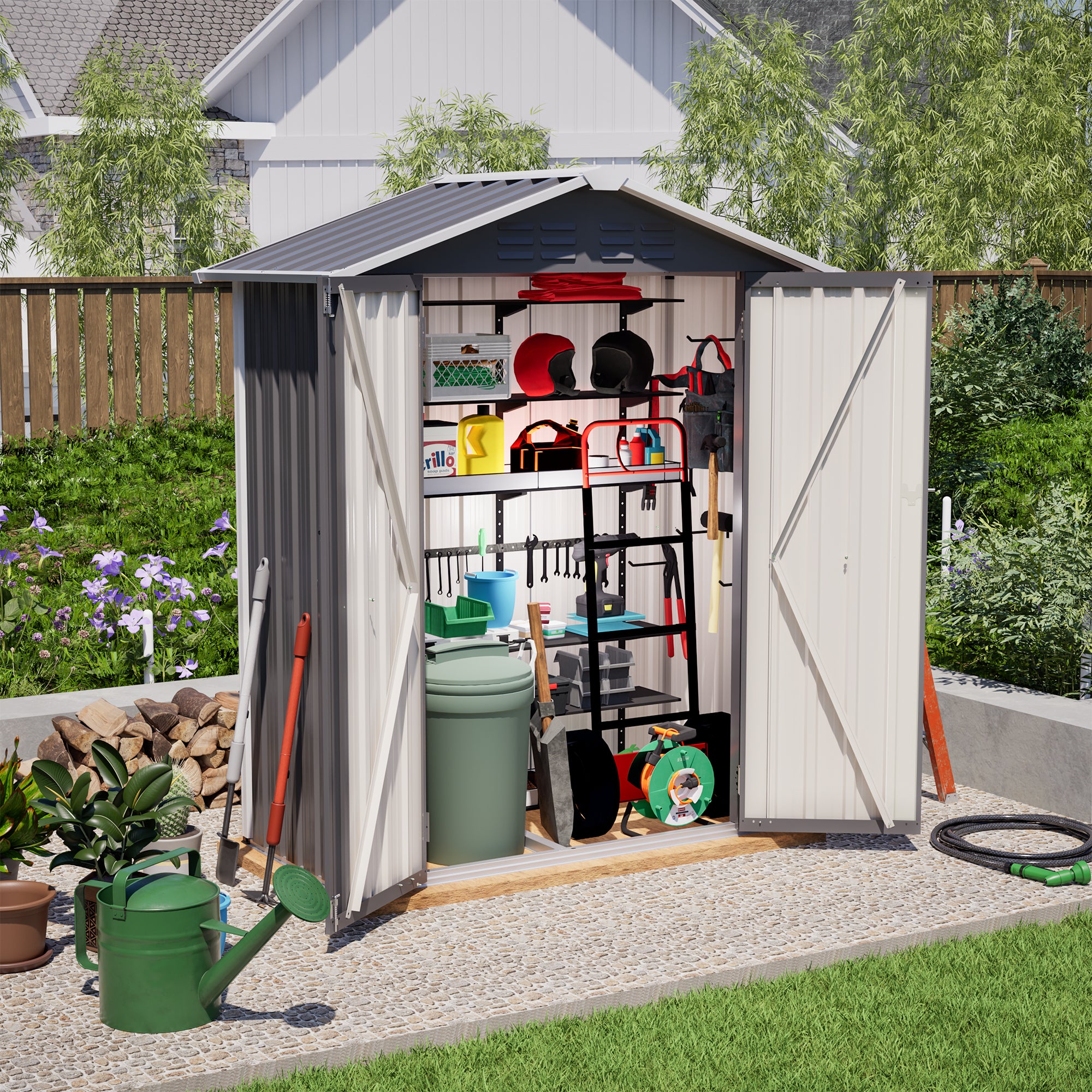 154x83x180cm Metal Garden Shed, Ventilated & Lockable, Grey