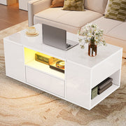Coffee Table 100x50x40cm High-Gloss LED Light 6 Storage Compartments - White