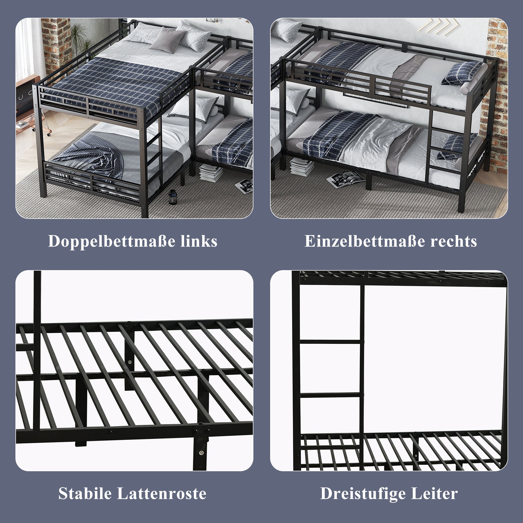 Iron Bunk Bed Multi-Size 90x200cm & 140x200cm Black