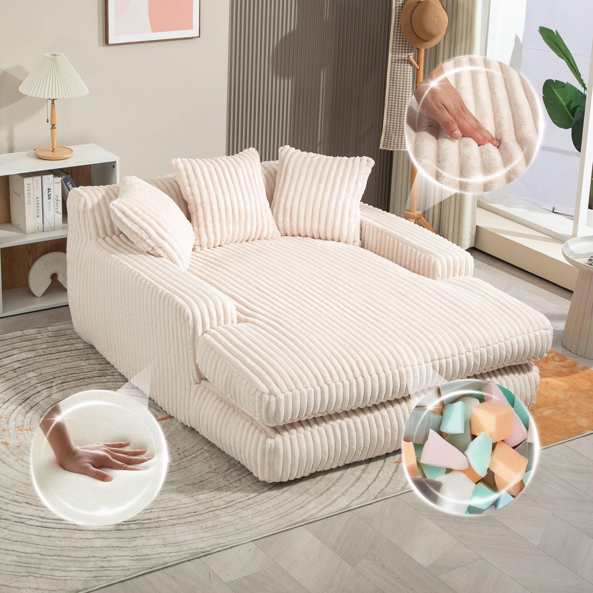 Cloud Couch Sleeper Sofa, Single-Seat Floor, 3 Cushions, Corduroy Beige