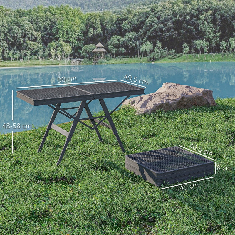Camping Table, Adjustable Folding Metal Grid Aluminum, Black
