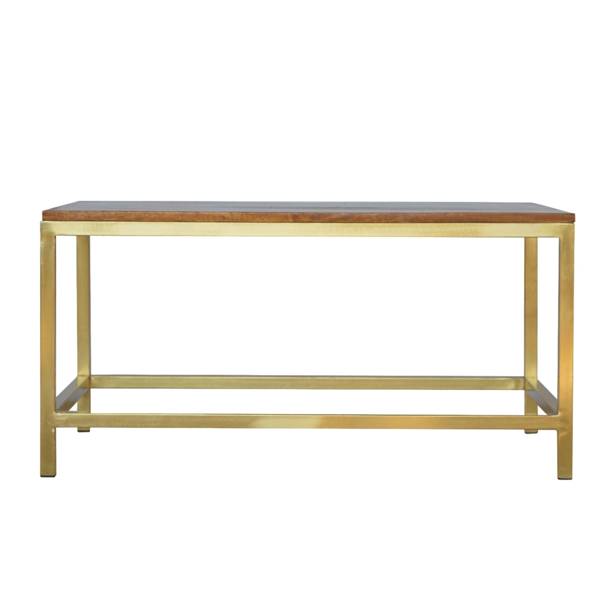 Solid Wood Coffee Table - Rectangle Brass Gold - Gold and Dark Brown