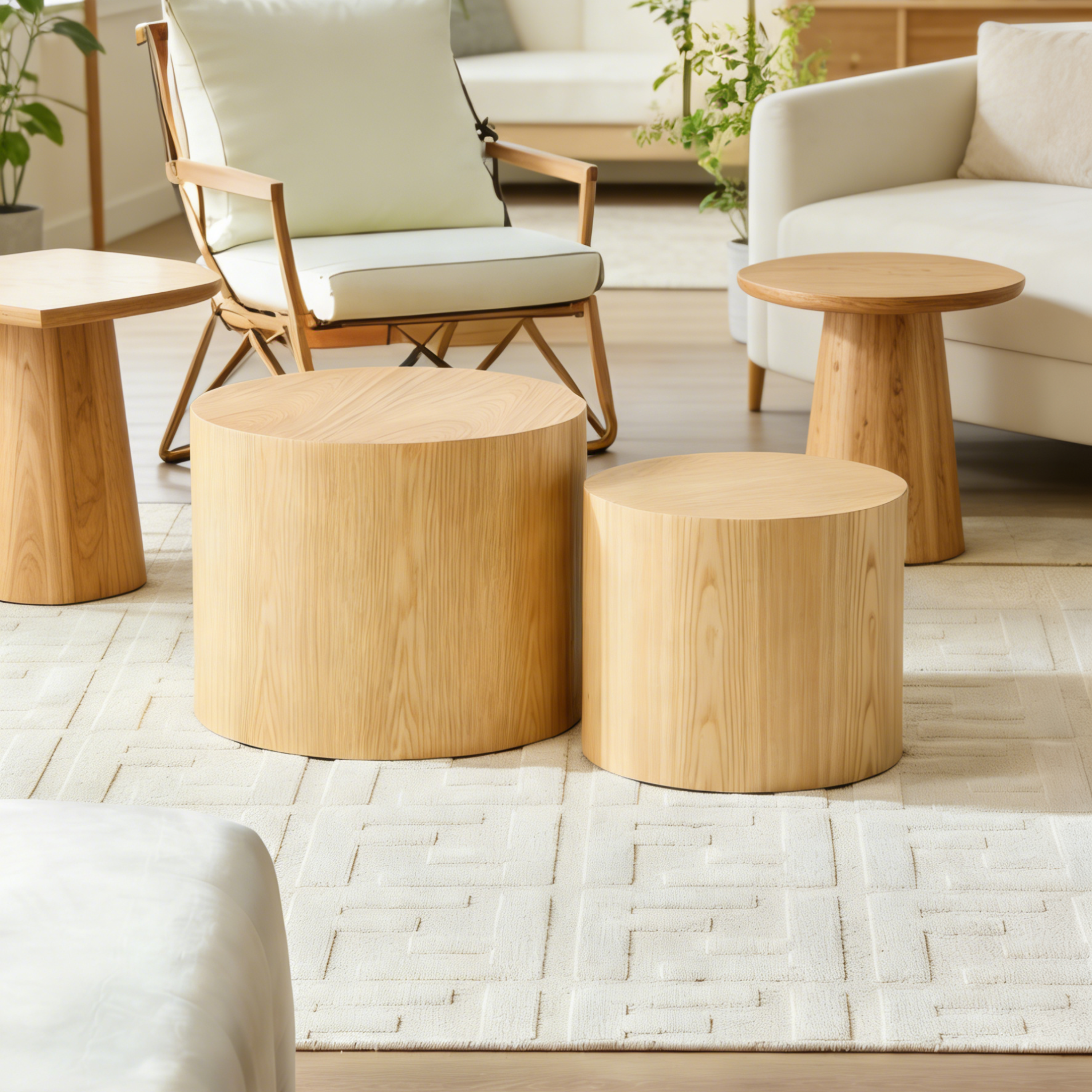 Modular Nesting Coffee Table Set of 2 Solid Wood Cylinder Design - Natural, Black & Walnut