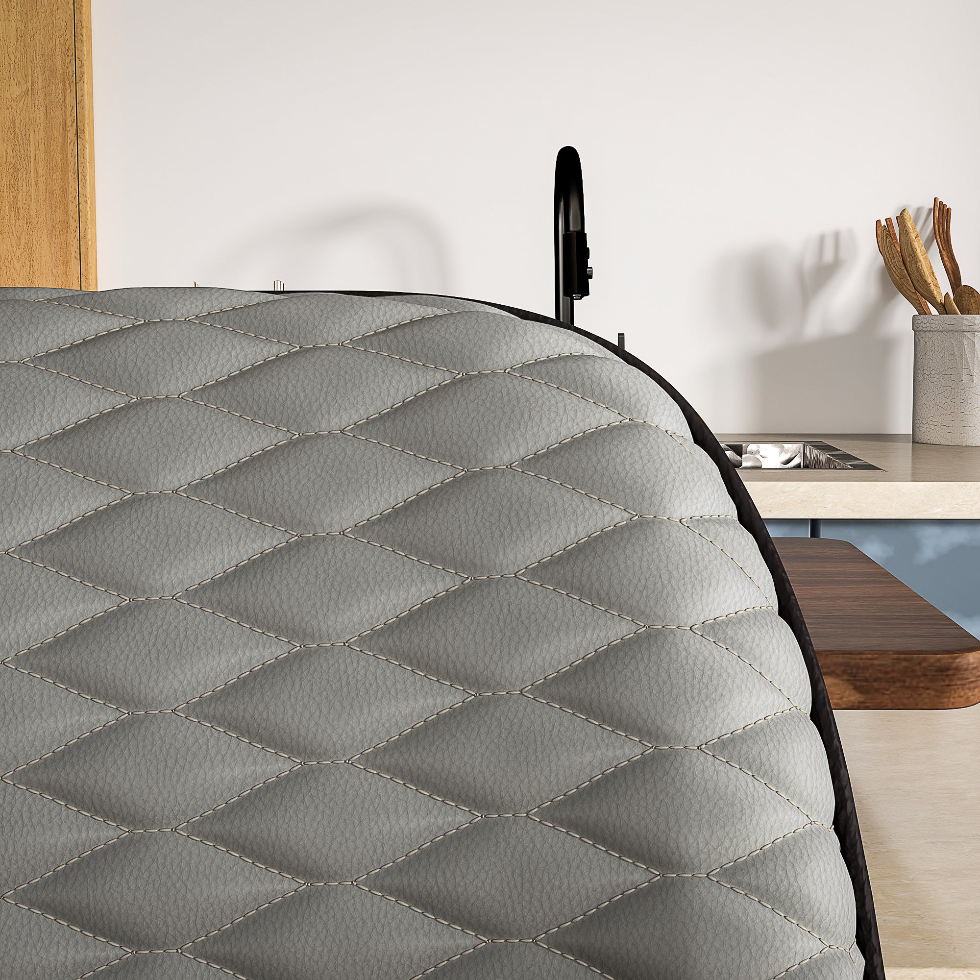 Bar Stools Set of Two Adjustable Height Faux Leather Grey