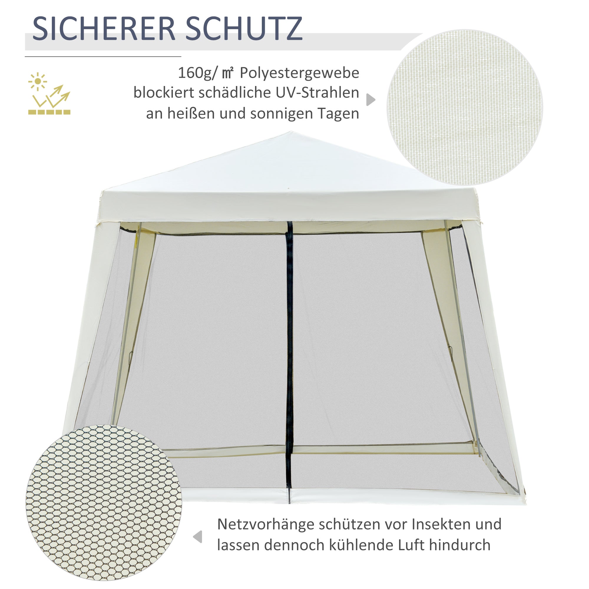 Garden Pavilion 3x3m Weatherproof Party Tent, Metal/Polyester Cream White