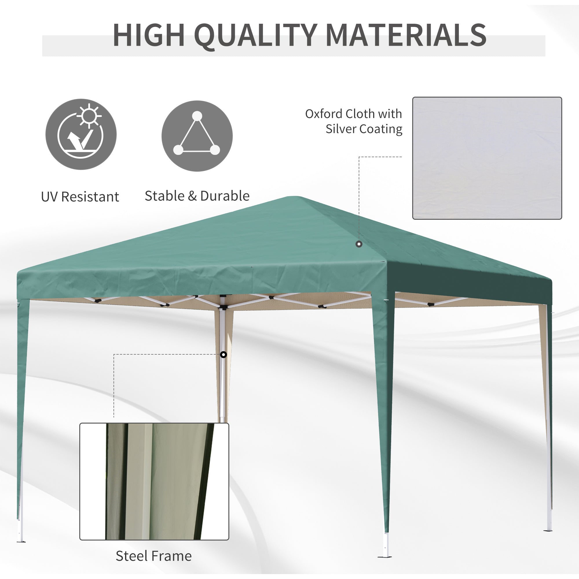 Garden Pop Up Gazebo, 3 x 3M Height Adjustable Tent Canopy with Carrying Bag, Green