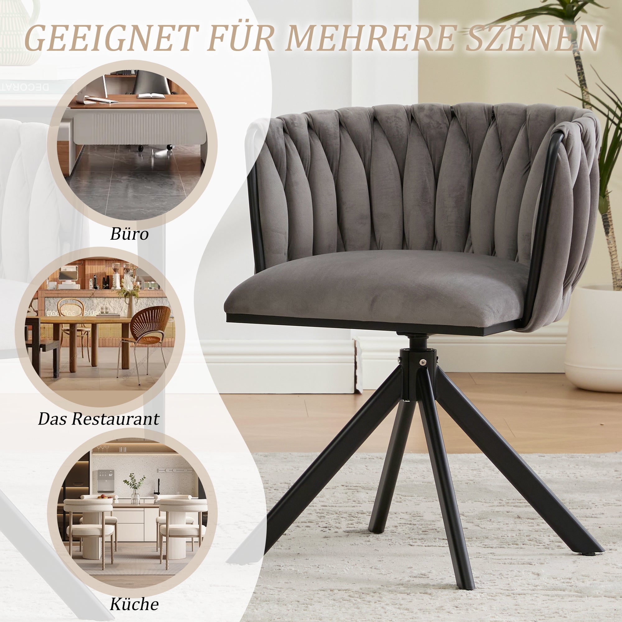 Velour Armchair, 180° Swivel, Ergonomic, Heavy-Duty Metal Frame