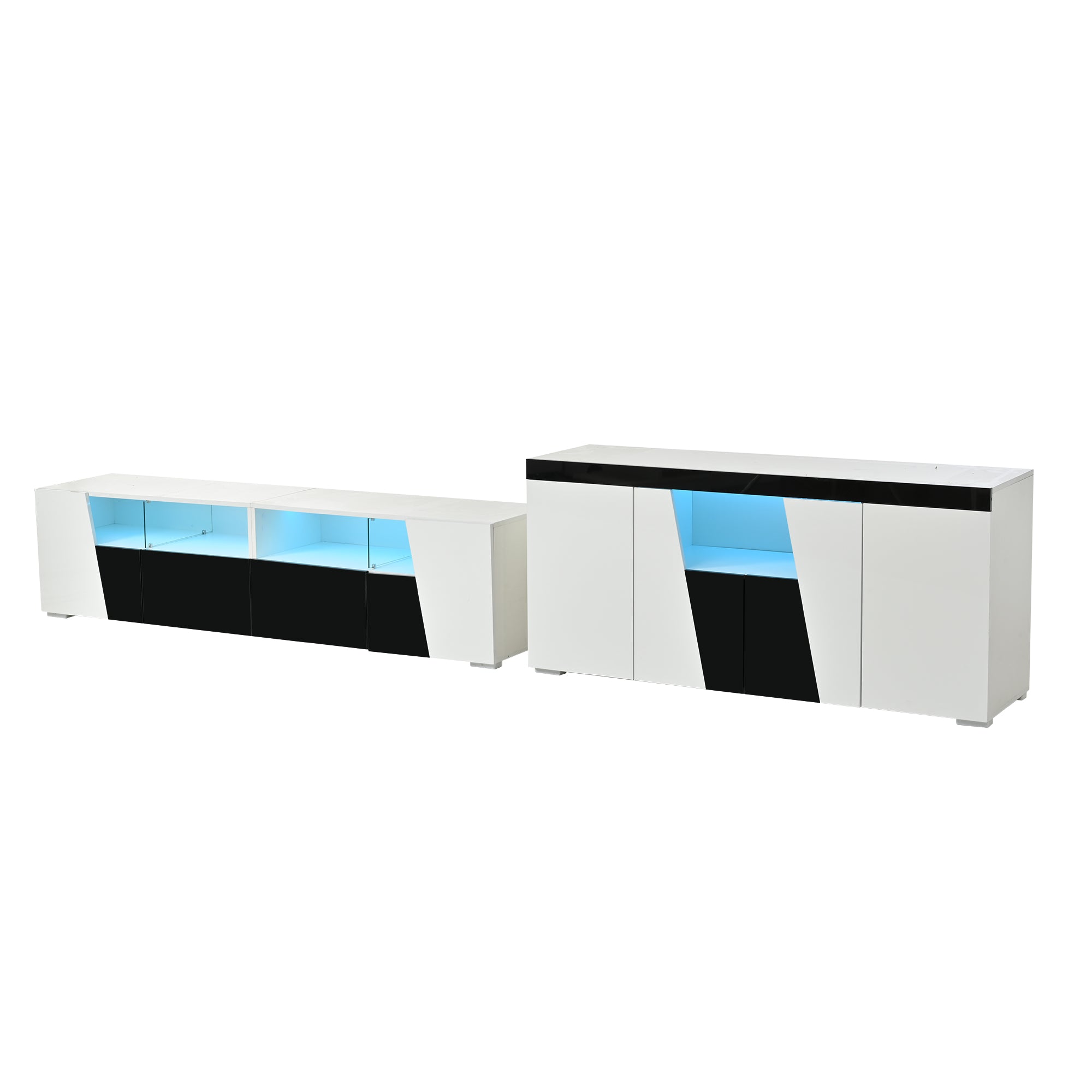 TV Cabinet and Sideboard Set High-Gloss LED Lowboard - Black and White
