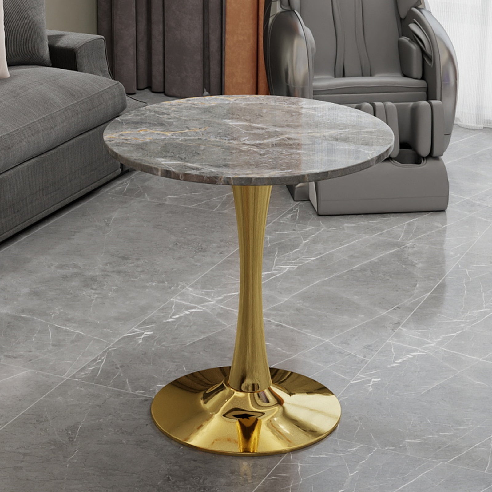 27.6-inch Coffee Table/Dining Table, Round Marble Top, Gold