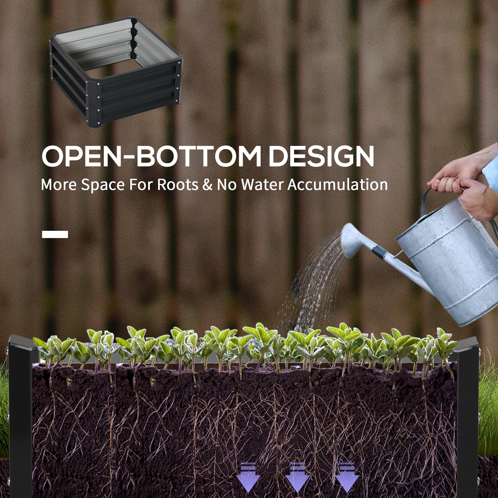 Planter Boxes, 60 x 60cm, Steel, Grey