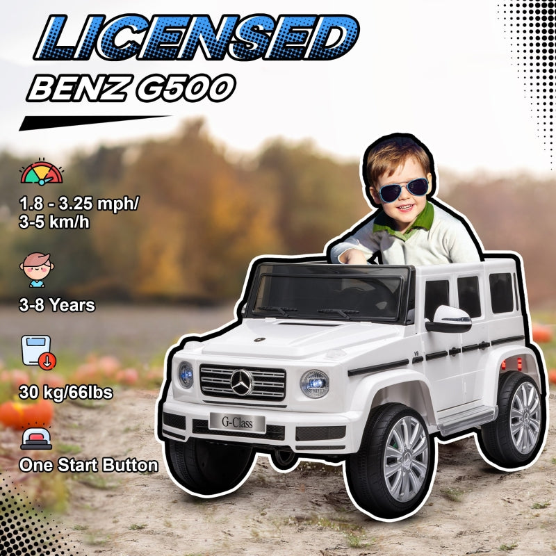 Mercedes Benz G500 Licensed 12V Kids Electric Ride On Car Toy with Remote Control, MP3, White