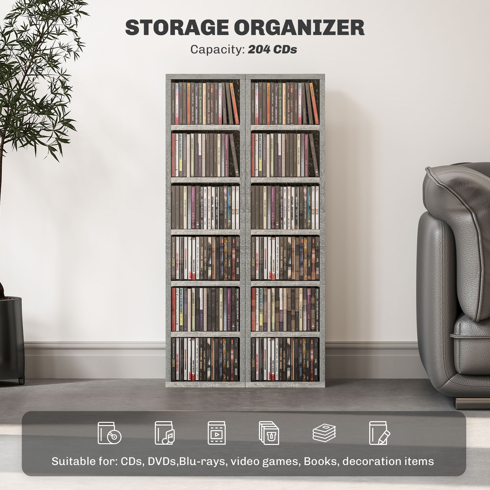Set of Two 102 CD Storage Units - Cement Grey