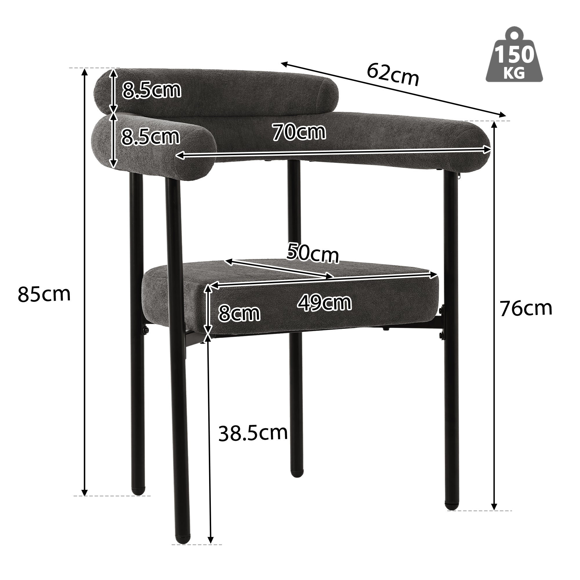 2 Dining Chairs Modern Simple Comfortable Ring Seats Dark Grey Suede Fabric