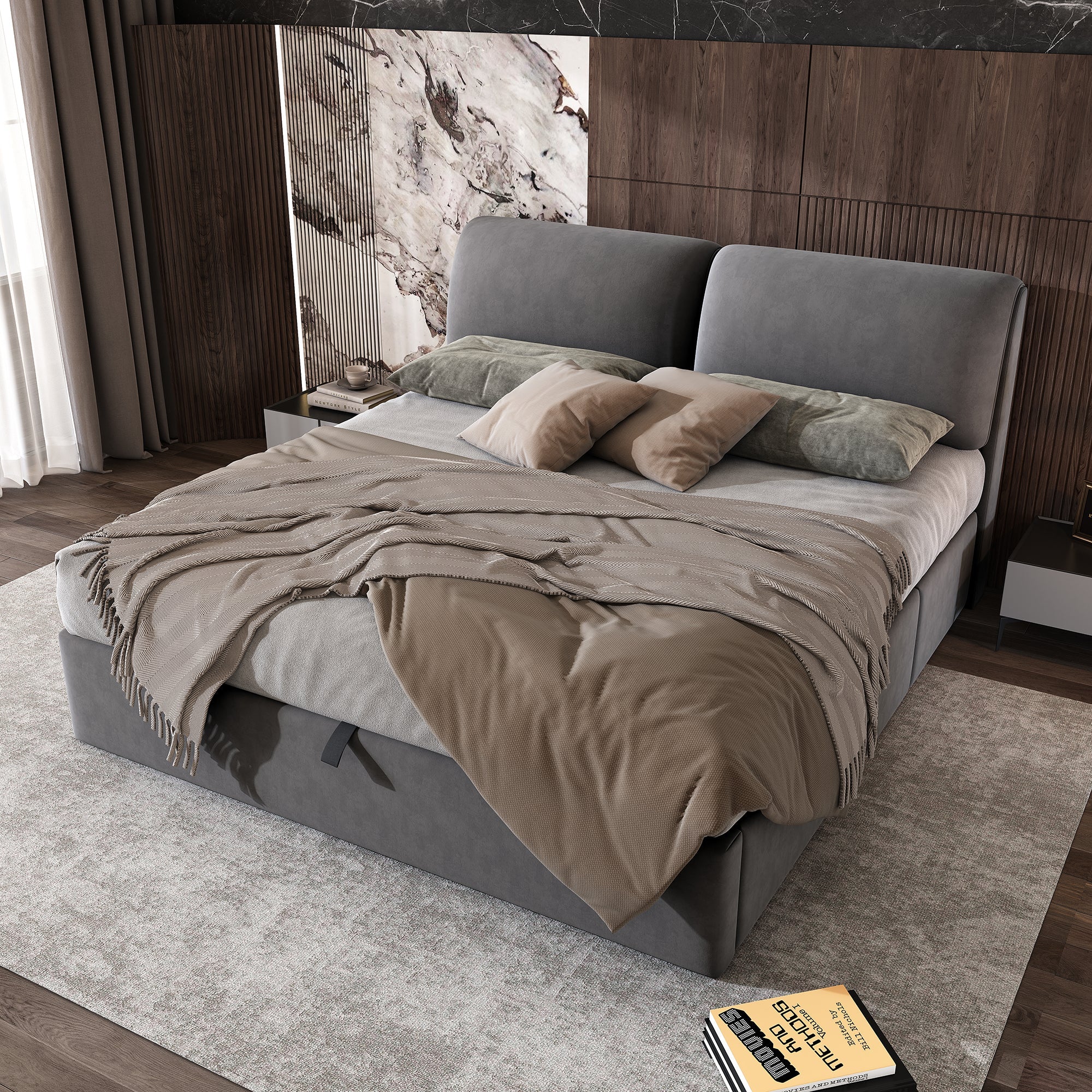 Upholstered Bed Super King Size 6ft (180*200cm) Hydraulic with 3 Drawers Storage Box Slatted Frame Headboard, Velvet Grey