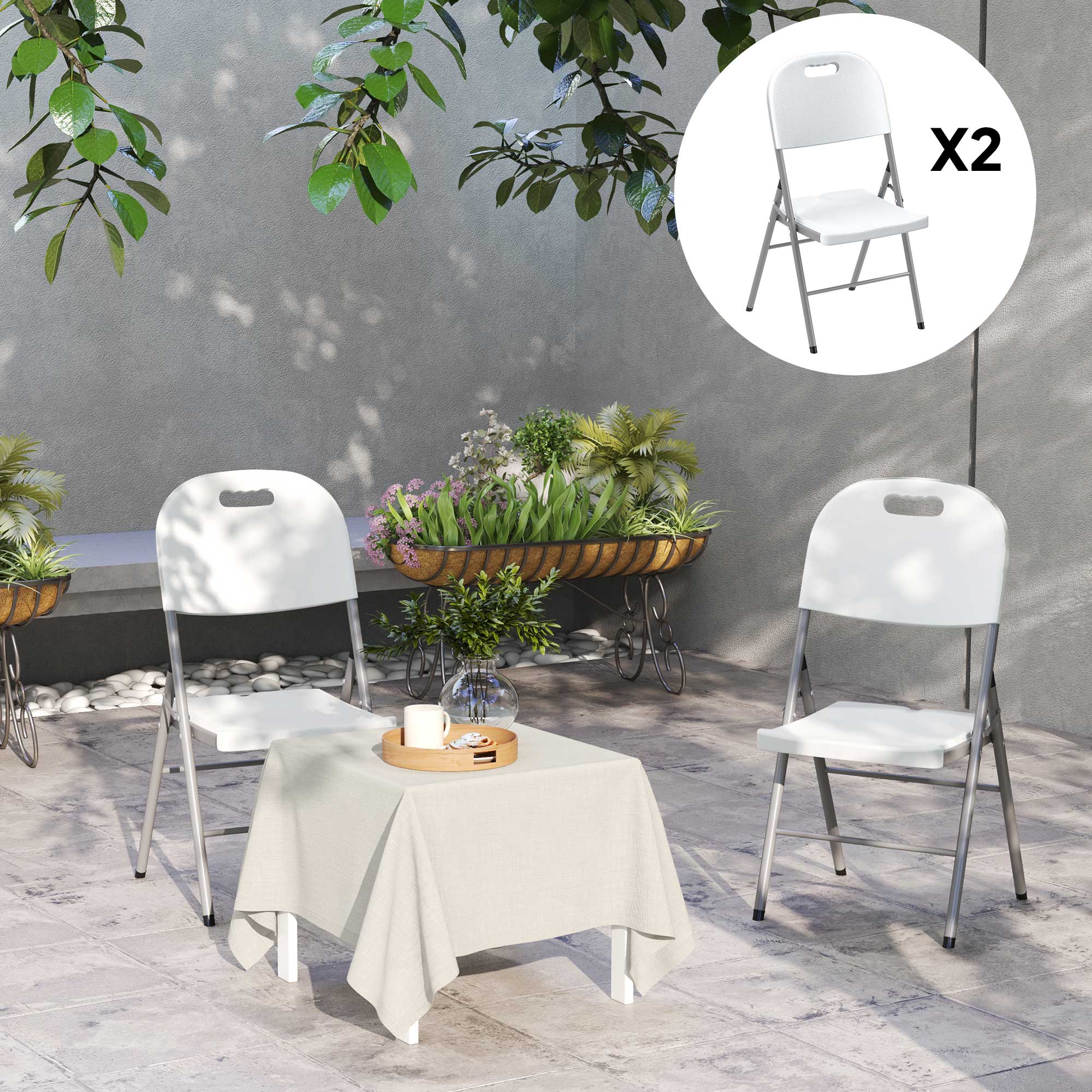Set of Two Foldable Outdoor Chairs - White