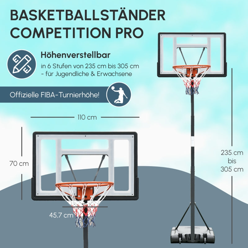 Outdoor Basketball Hoop with Height Adjustable Stand and Wheels, Steel