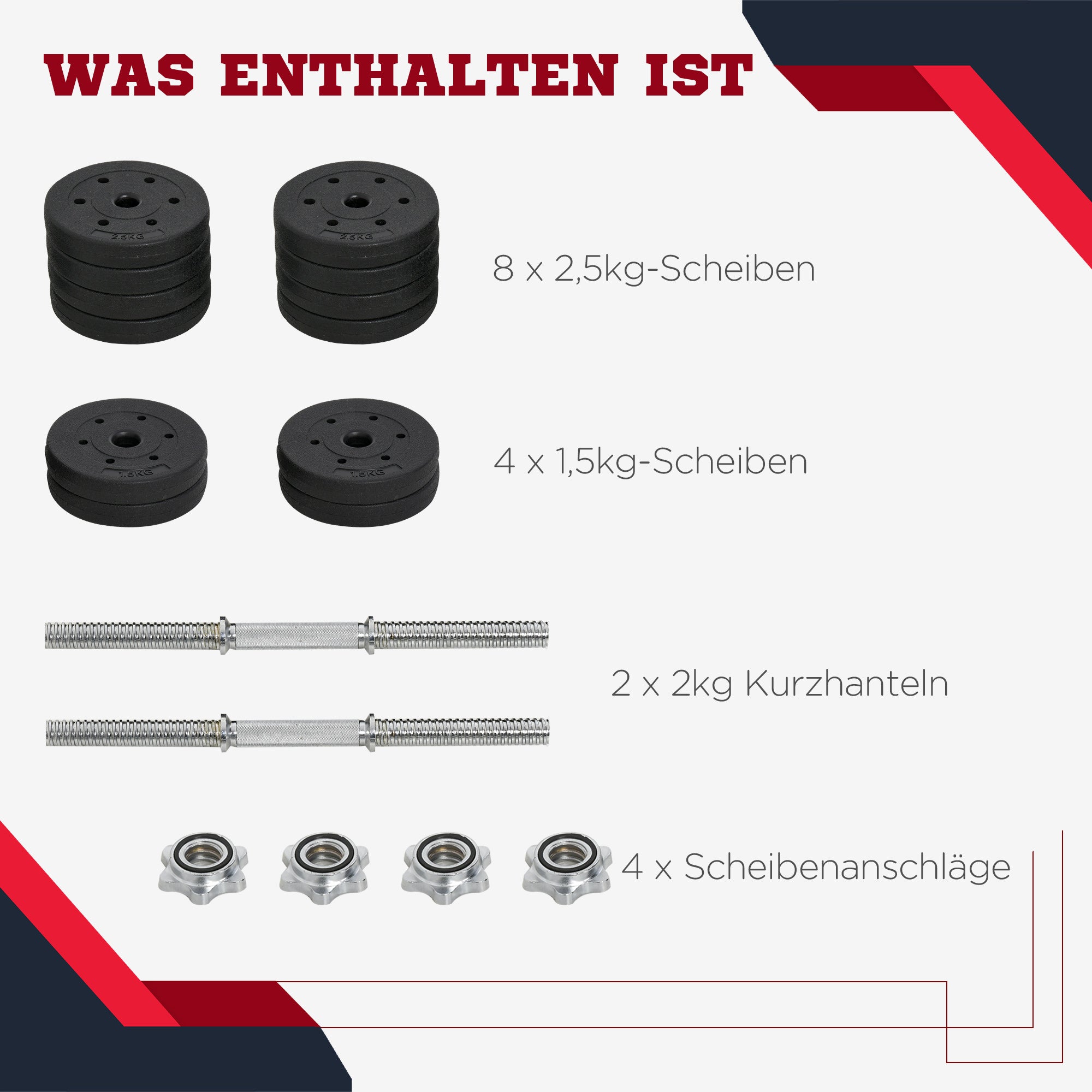 Dumbbell Set 30KG Weight Plates for Home & Gym, Steel PU Black