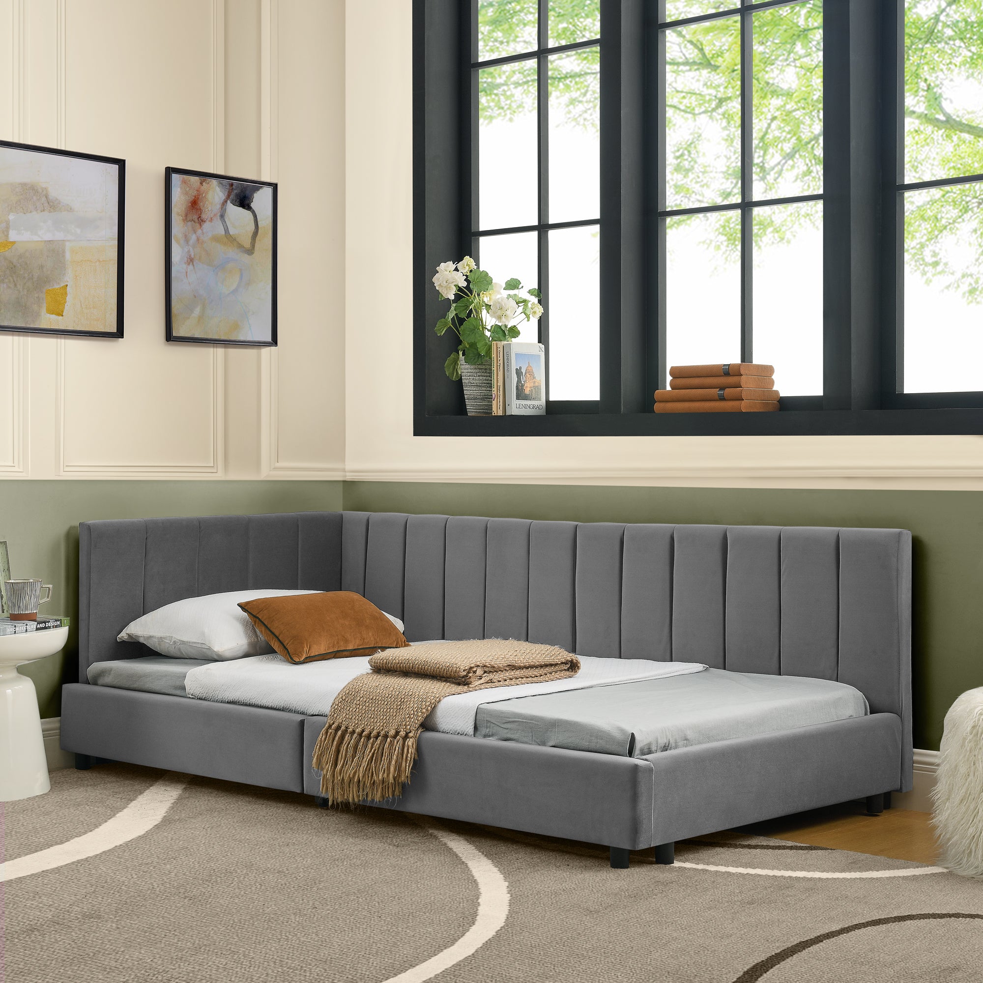 Single Bed 90x200cm High Backrest for Kids & Guest Rooms, Dark Grey Velvet