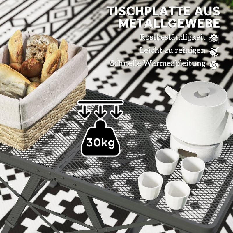 Camping Table, Adjustable Folding Metal Grid Aluminum, Black