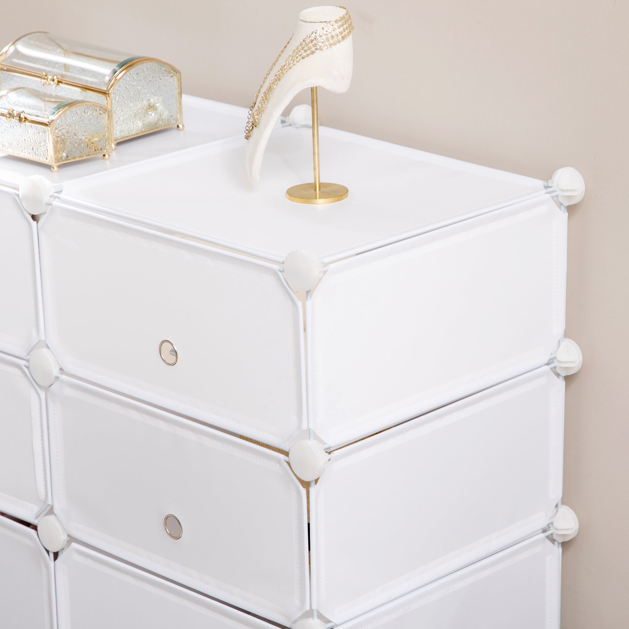 Shoe Cabinet Shelf, Storage Boxes, Plastic and Steel, White