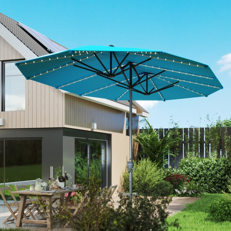 Double Parasol, Solar LED Lights, UV 50+, Aluminium, Blue