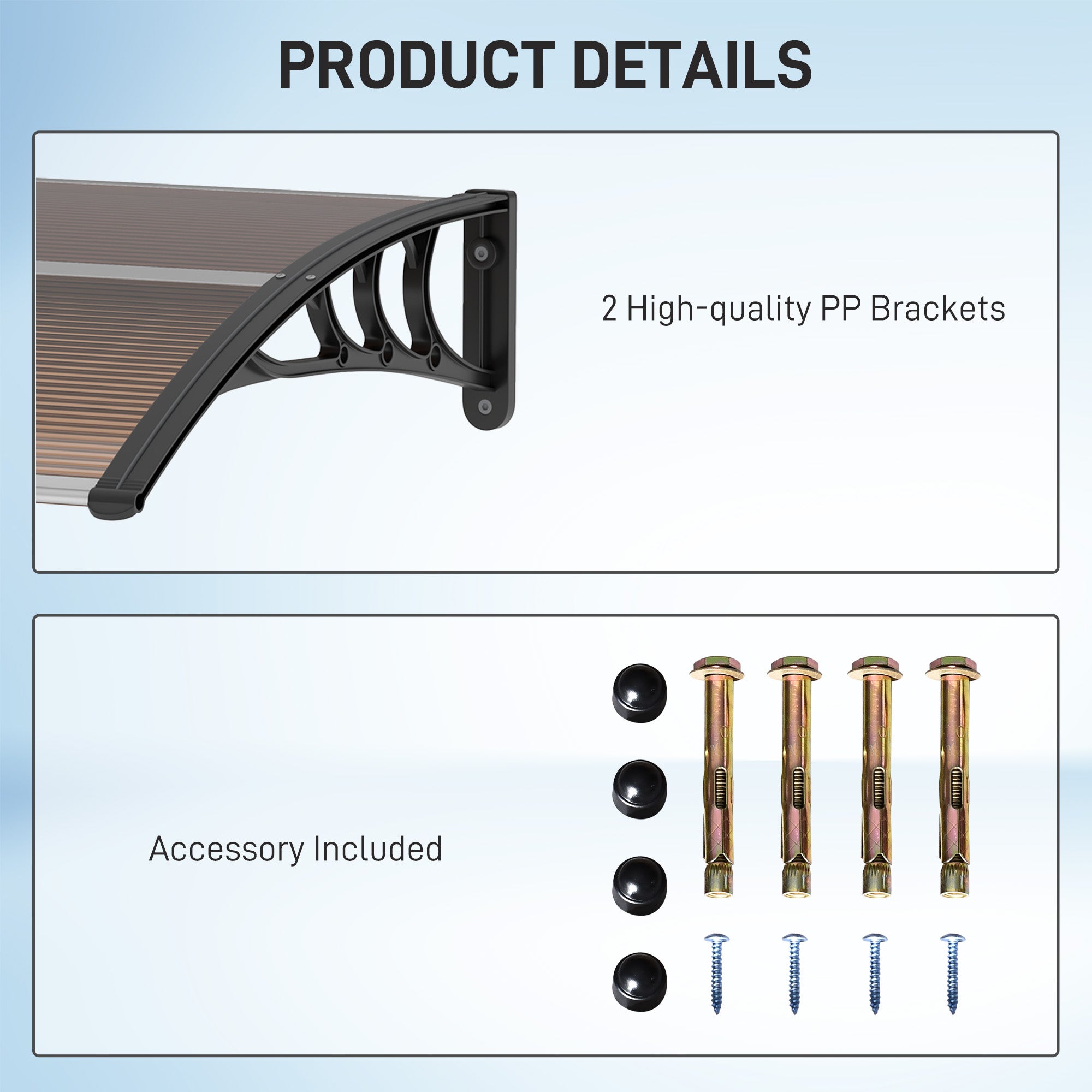 Front Door Canopy Outdoor Awning Polycarbonate Rain Shelter Brown