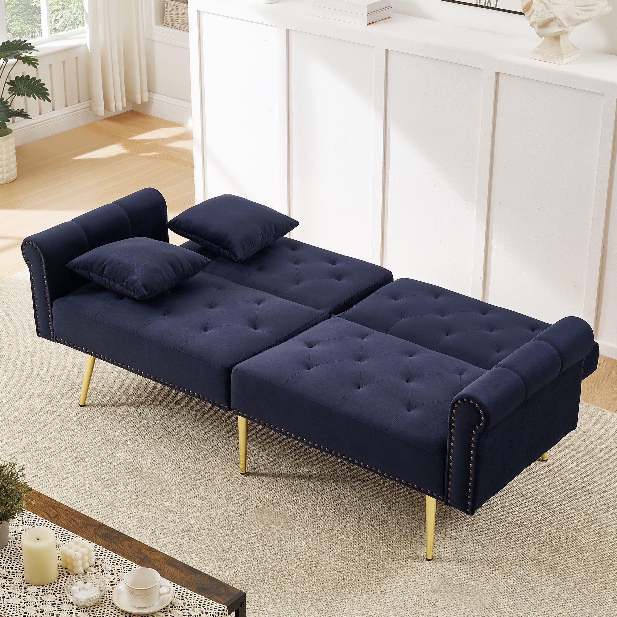 Sofa Bed, Modern 2-Seater, 3-Level Adjustable Backrest, Velvet