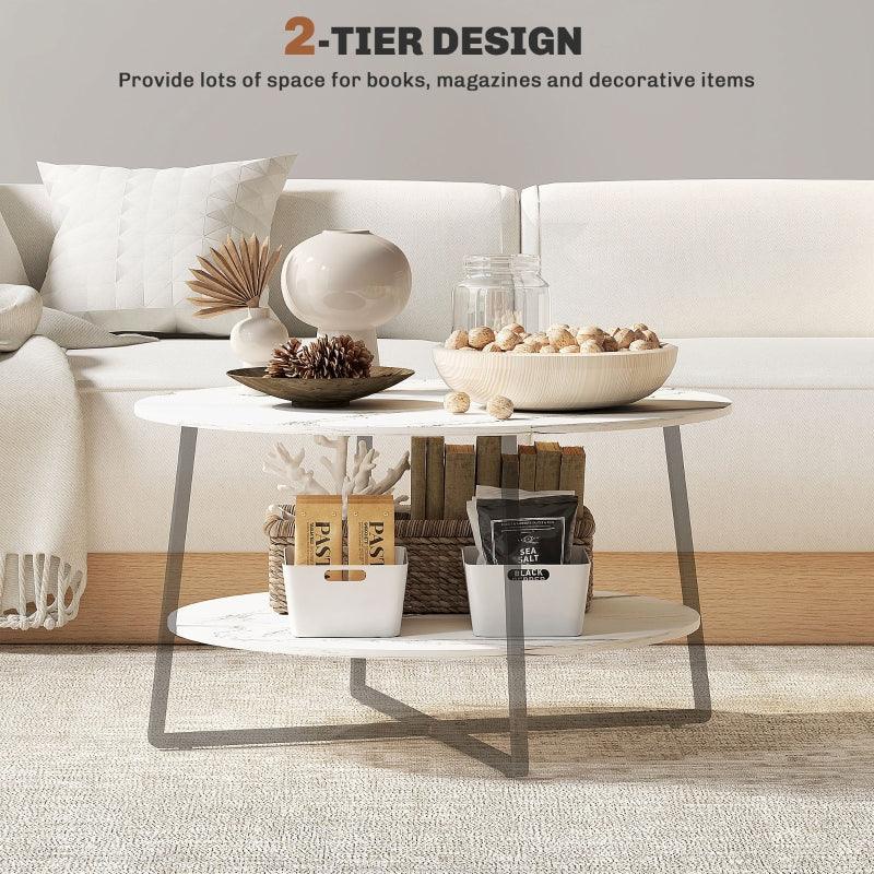 Two-Tier Marble-Effect Coffee Table - White/Black