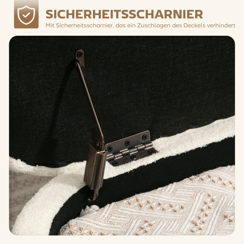 Storage Stool Ottoman with Storage Fleece Cover Steel Legs - Cream White