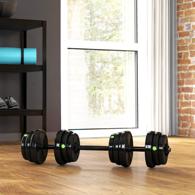 2-in-1 Dumbbell Set, Barbell & Dumbbell 25 kg Non-Slip Floor-Friendly, Black/Green