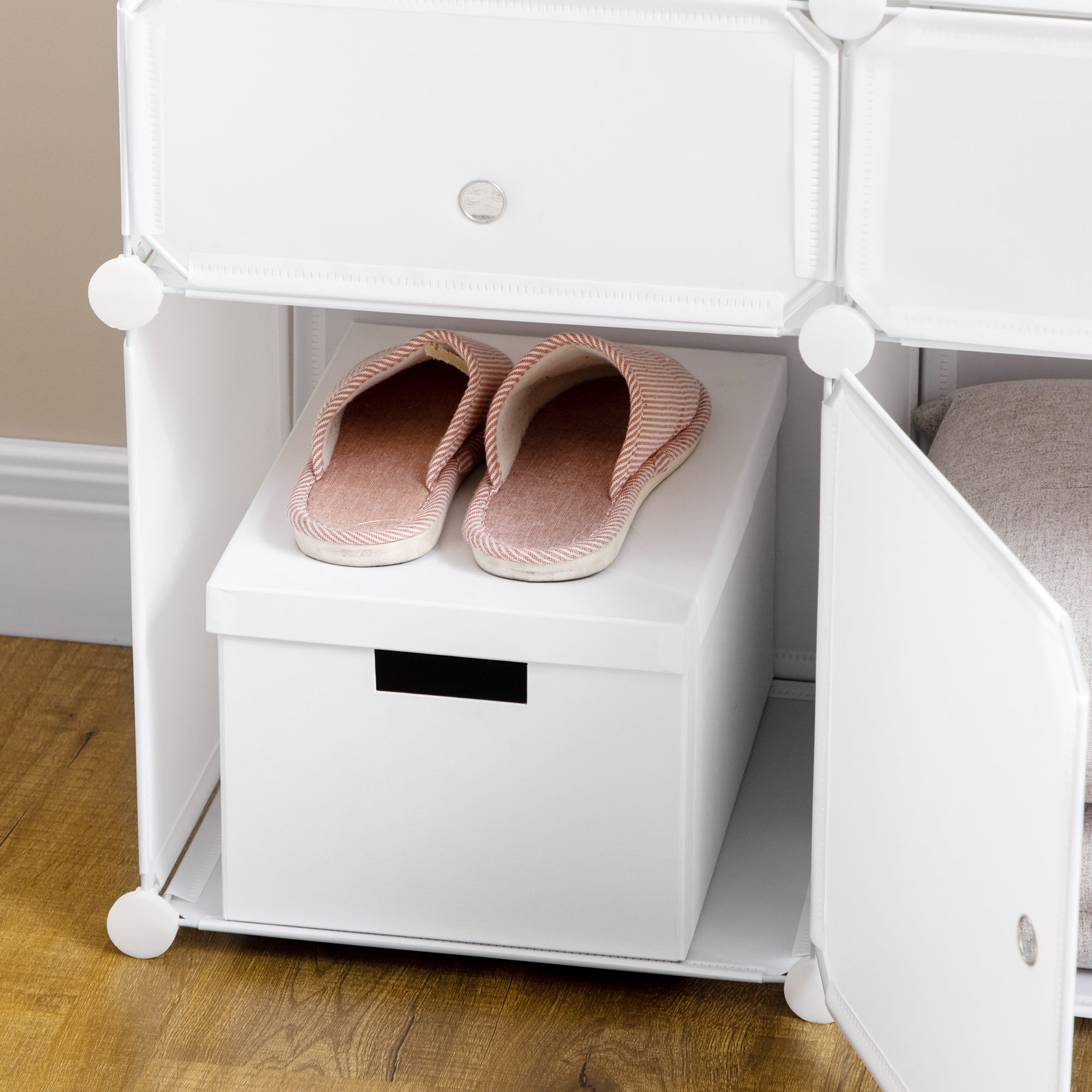 Shoe Cabinet Shelf, Storage Boxes, Plastic and Steel, White