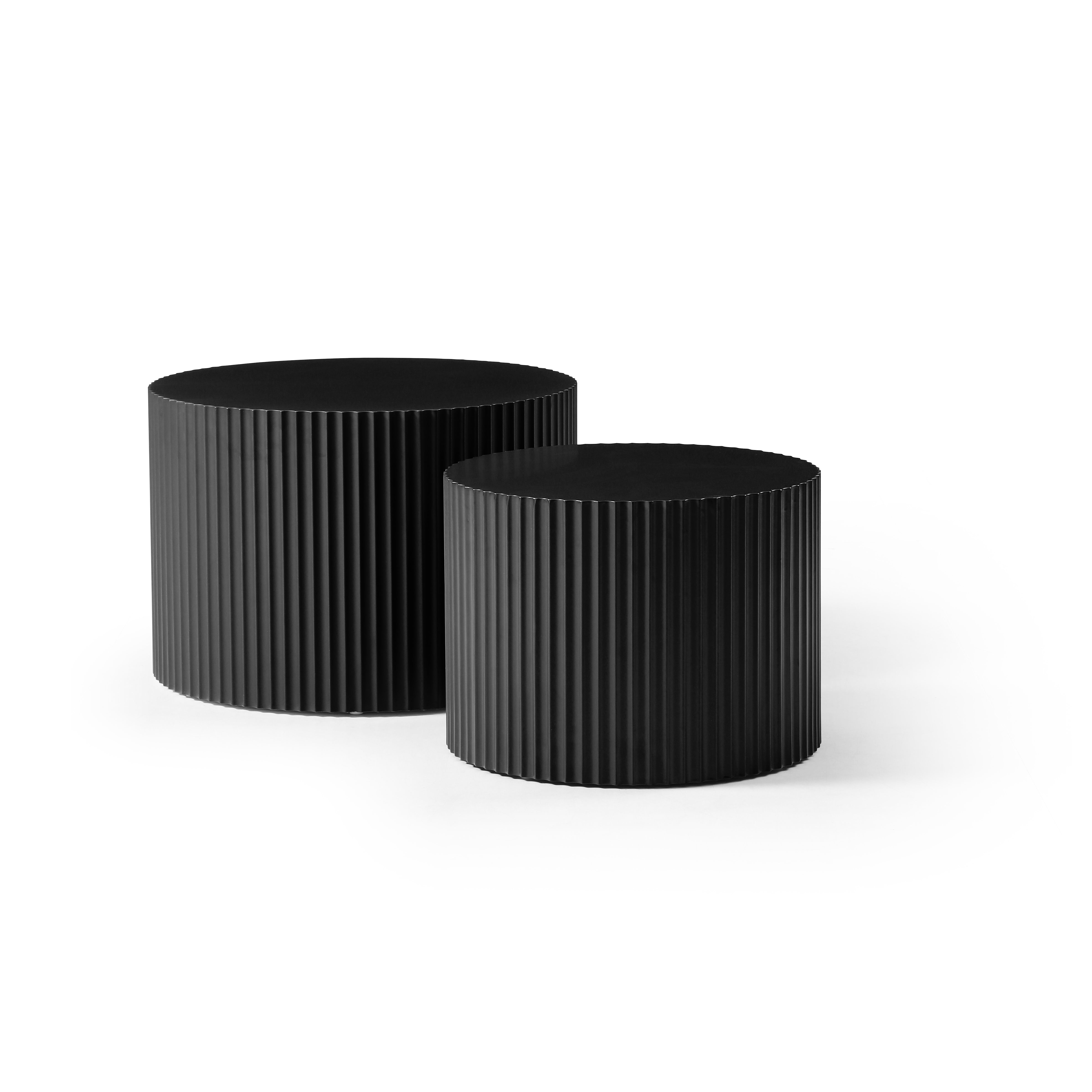 Side Table Set 2-Piece Nesting Wavy Edge 60x40/48x35 - Black Matte