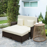 Rattan Sun Lounger 2 Seater Day Bed Brown