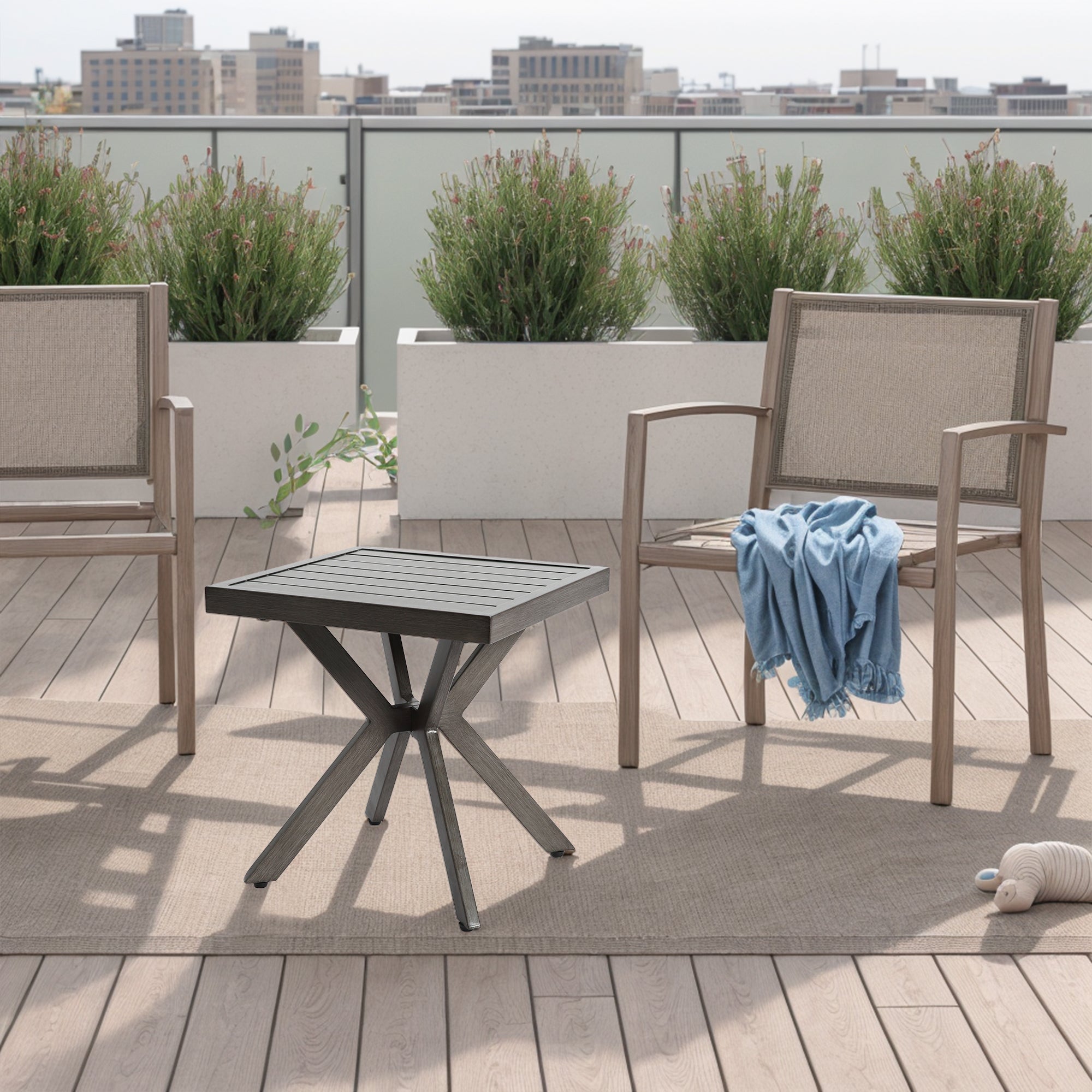 Outdoor Aluminum Square Side Table End Table for Patio, Backyard, Pool, Indoor, Dark Gray