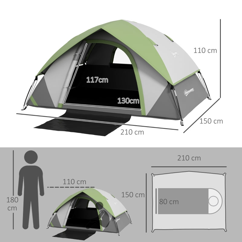Two Man Single Room Dome Tent, with Accessories, Green/Grey