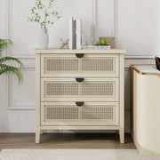 Side Cabinet 31.5" Three-Drawer Storage Natural Wood Look