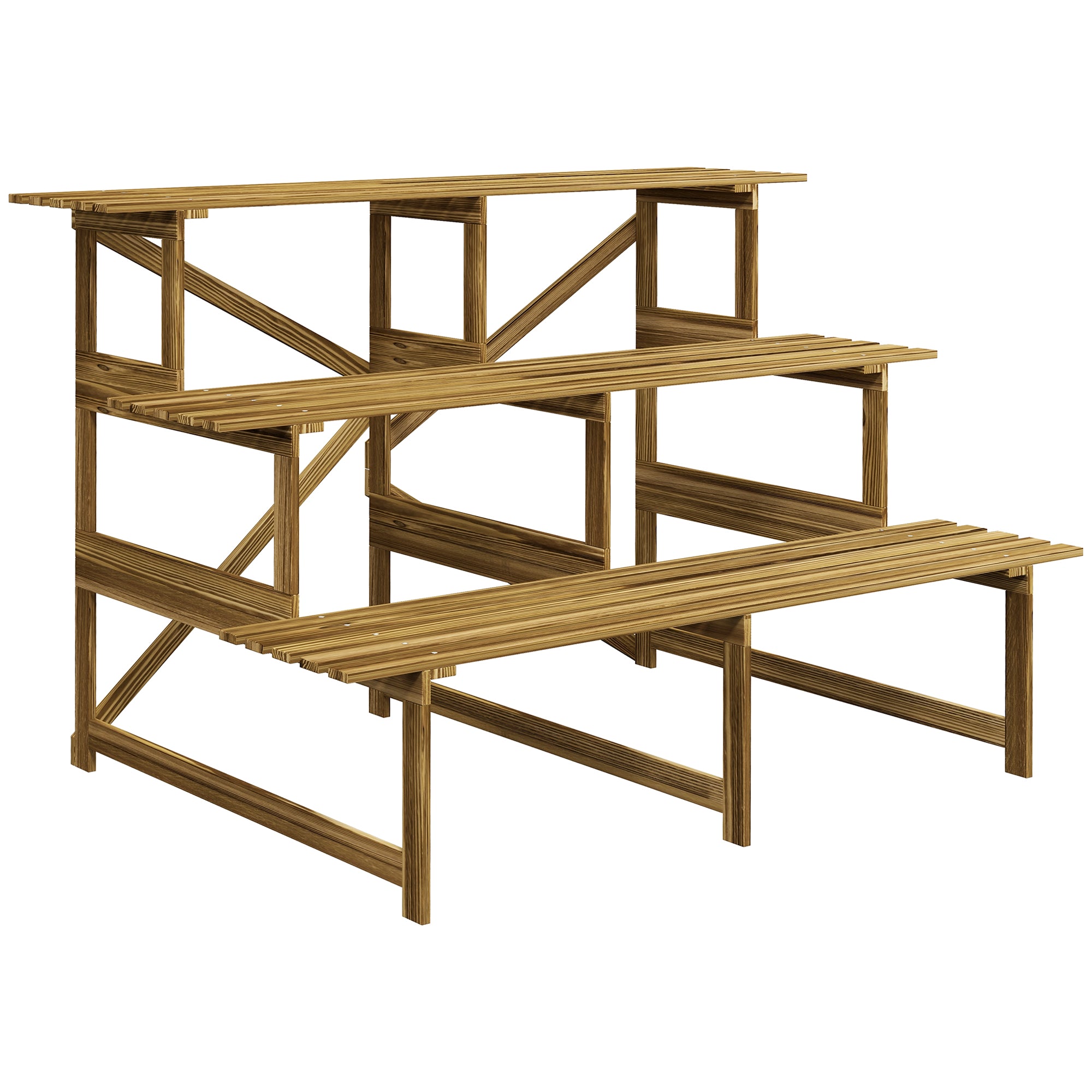 Plant Staircase Flower Shelf, 3 Steps, Fir Wood