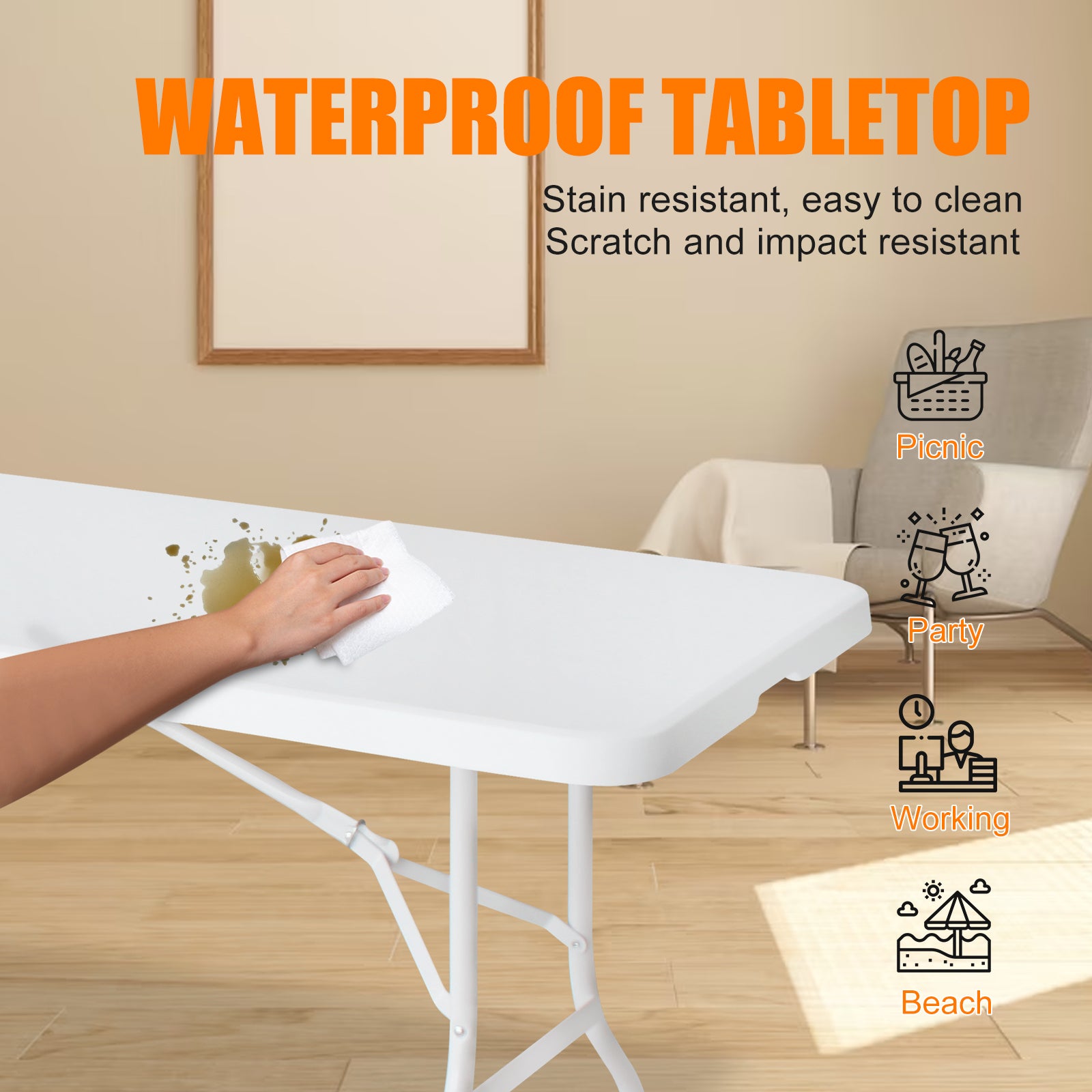 Folding Table 244cm, Portable Heavy Duty, White