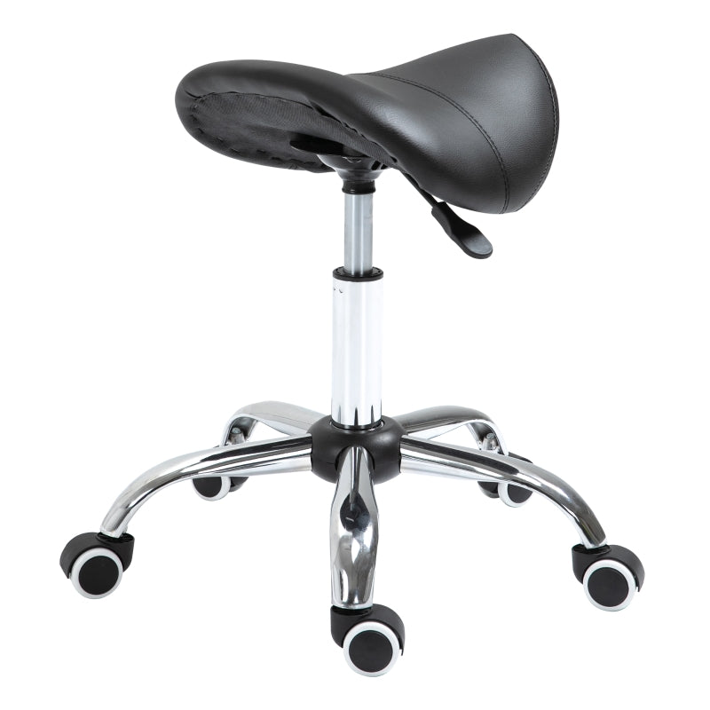 Saddle Stool Work Swivel Chair, Height Adjustable Upholstered, Black