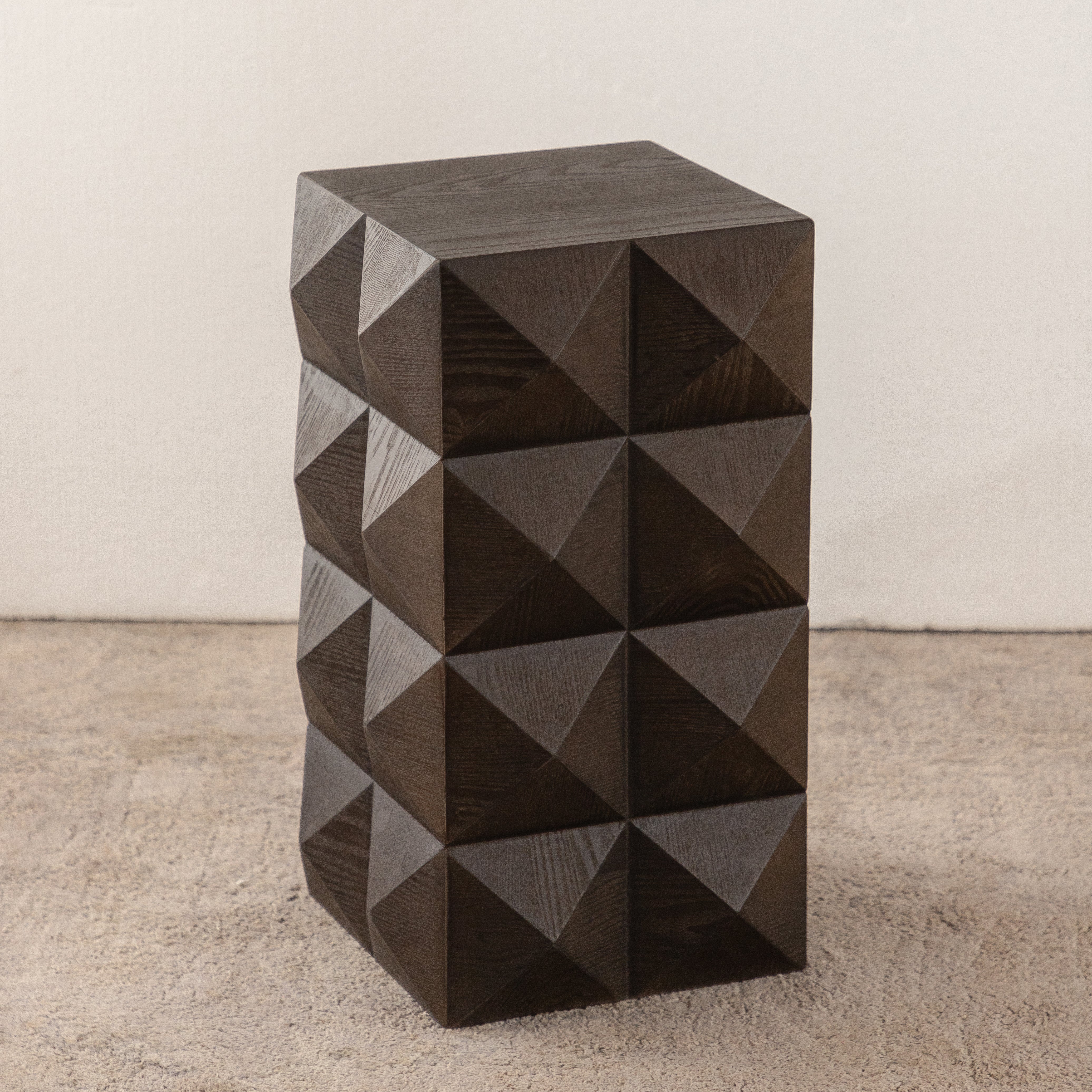 60cm height three-dimensional embossed pattern design retro side table retro wooden nightstand brown